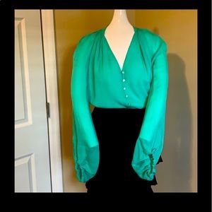 Vintage Rachel Roy Couture Silk Cold Shoulder V-Neck Pleated top blouse NWOT4